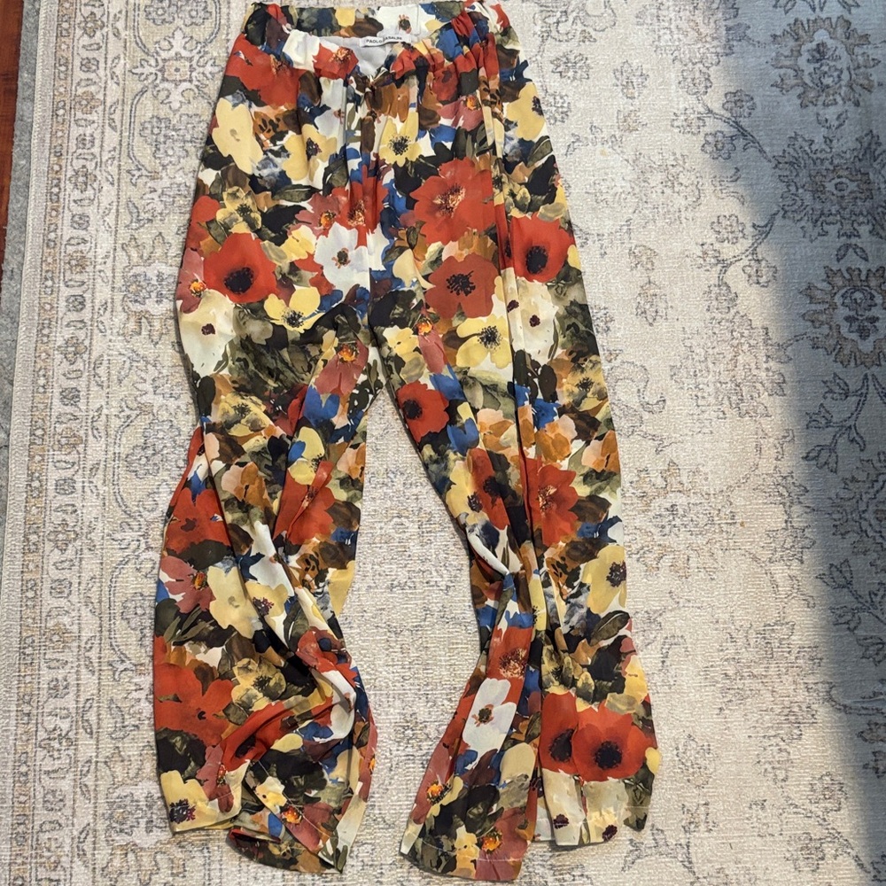 Italian Designer Paolo Casalini Floral Print Pants with Elastic Waist